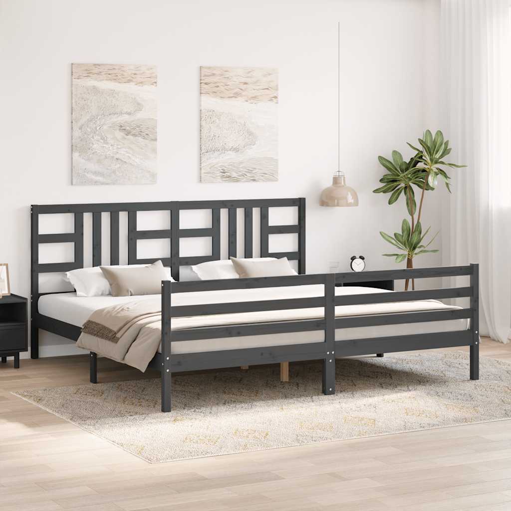 sengeramme med sengegavl 200x200 cm massivt træ grå