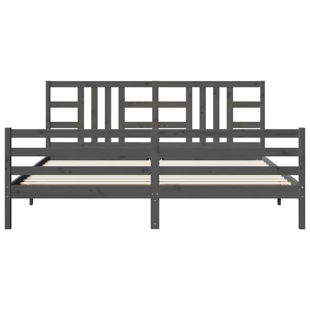 sengeramme med sengegavl 200x200 cm massivt træ grå