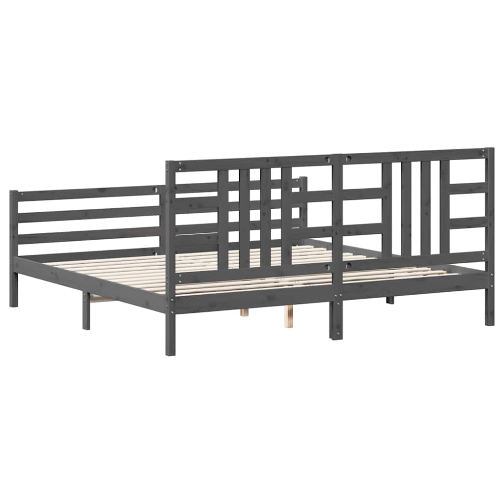 sengeramme med sengegavl 200x200 cm massivt træ grå