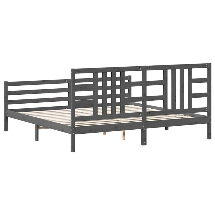sengeramme med sengegavl 200x200 cm massivt træ grå