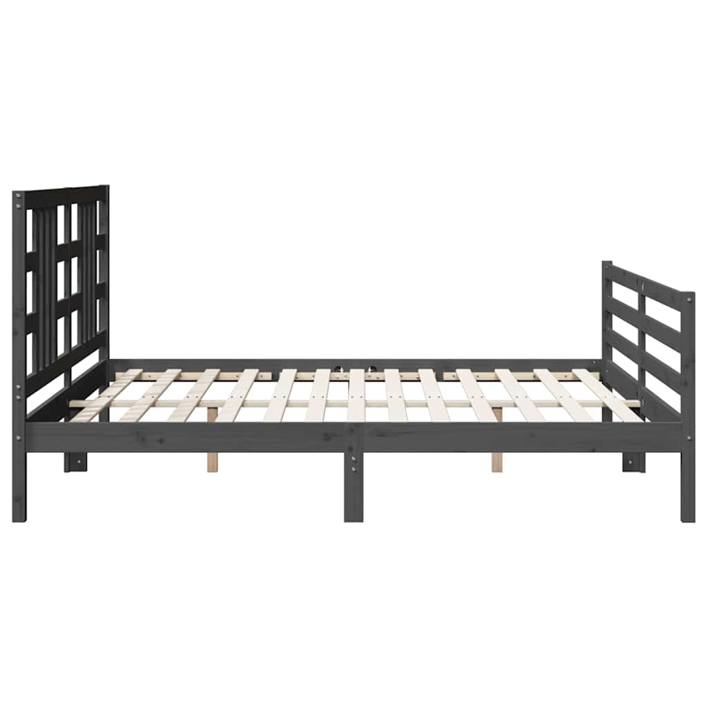 sengeramme med sengegavl 200x200 cm massivt træ grå