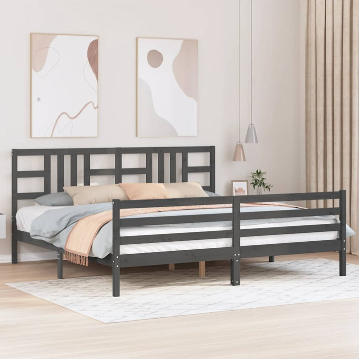 sengeramme med sengegavl 200x200 cm massivt træ grå