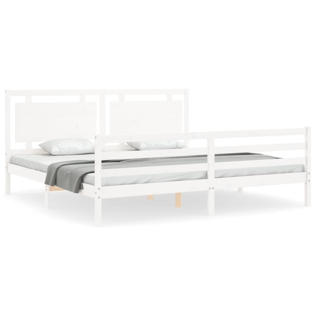 sengeramme med sengegavl 200x200 cm massivt træ hvid