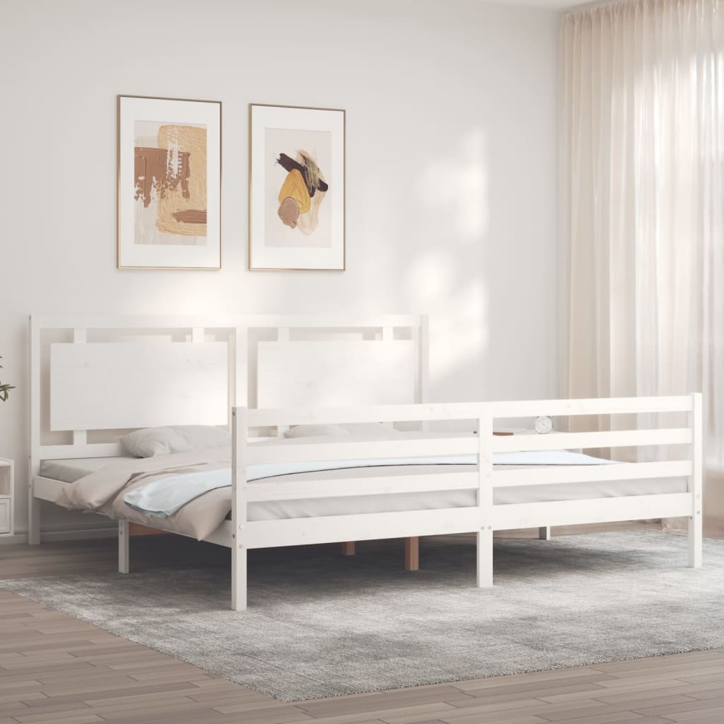 sengeramme med sengegavl 200x200 cm massivt træ hvid