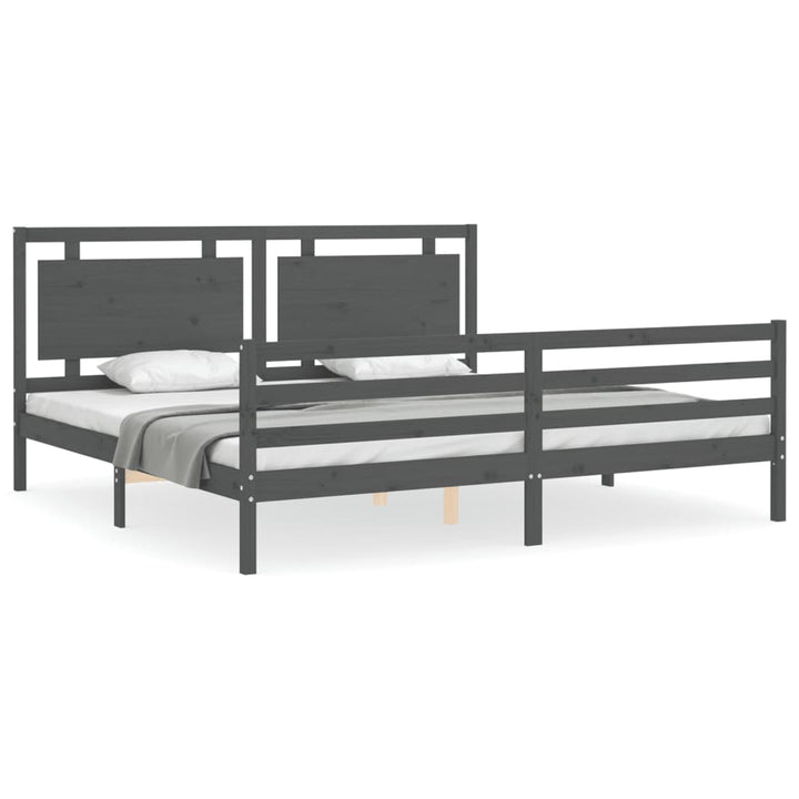 sengeramme med sengegavl 200x200 cm massivt træ grå