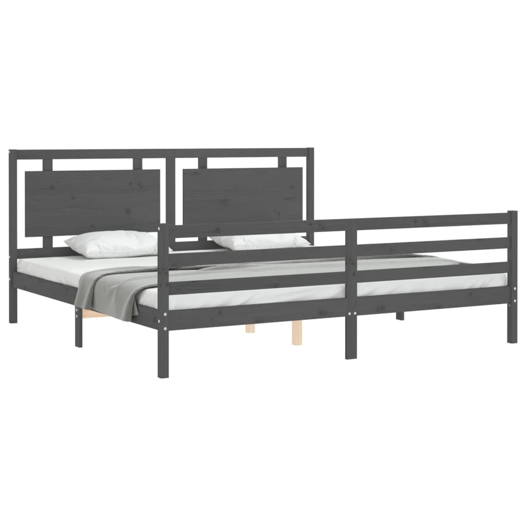 sengeramme med sengegavl 200x200 cm massivt træ grå