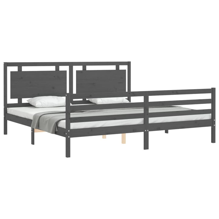 sengeramme med sengegavl 200x200 cm massivt træ grå