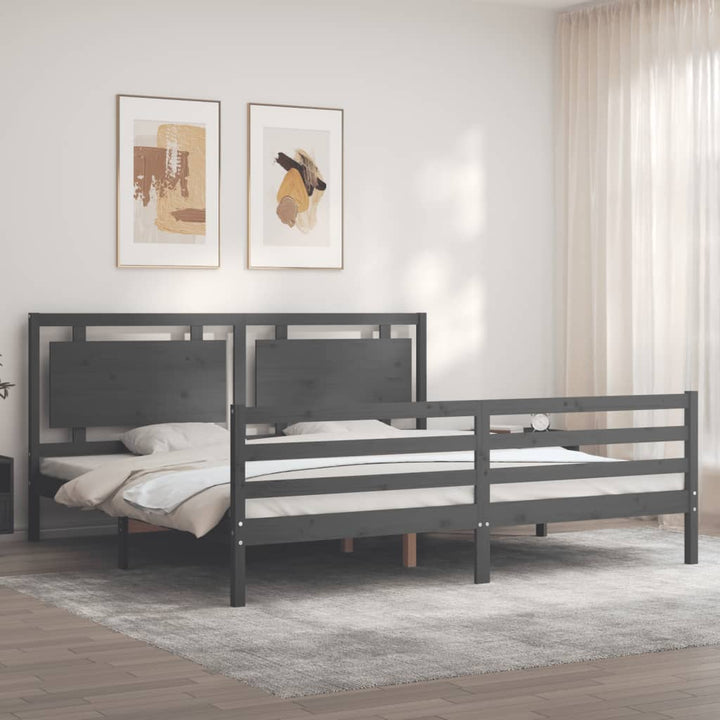 sengeramme med sengegavl 200x200 cm massivt træ grå
