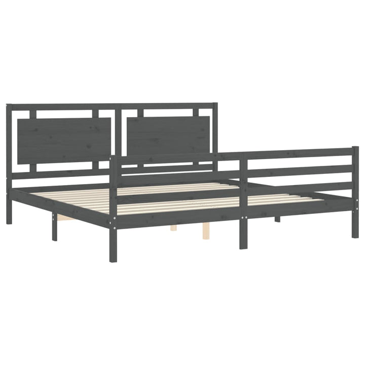 sengeramme med sengegavl 200x200 cm massivt træ grå