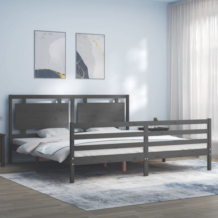 sengeramme med sengegavl 200x200 cm massivt træ grå