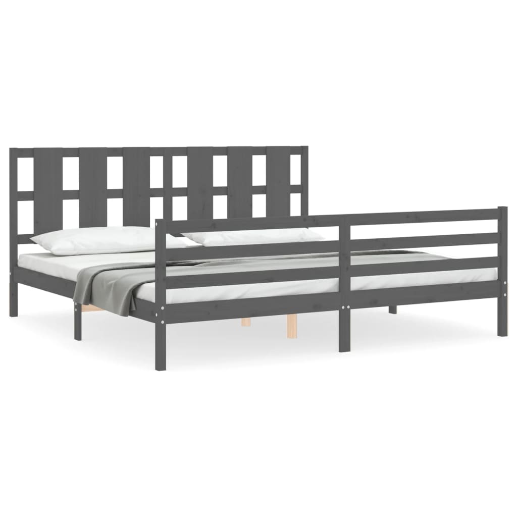 sengeramme med sengegavl 200x200 cm massivt træ grå