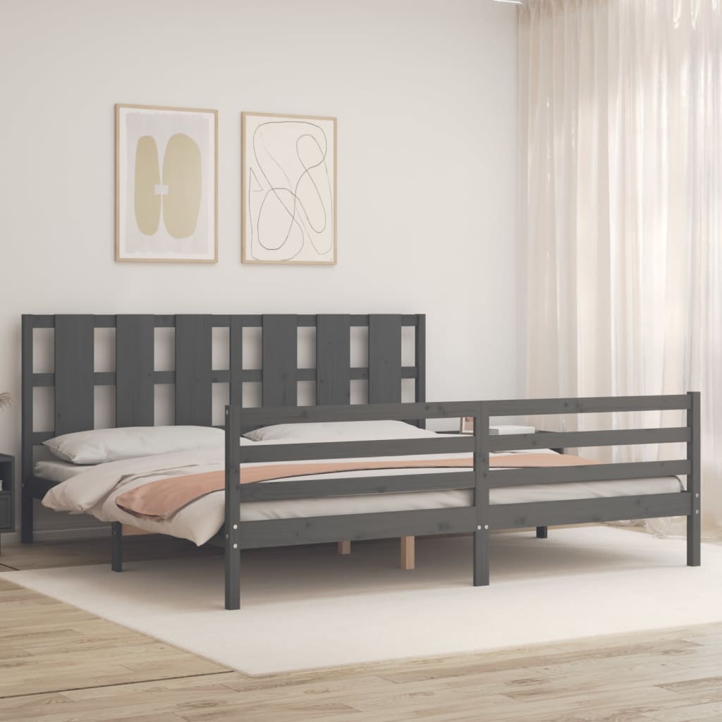 sengeramme med sengegavl 200x200 cm massivt træ grå