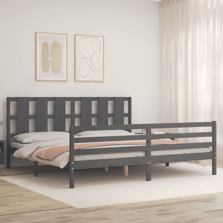 sengeramme med sengegavl 200x200 cm massivt træ grå