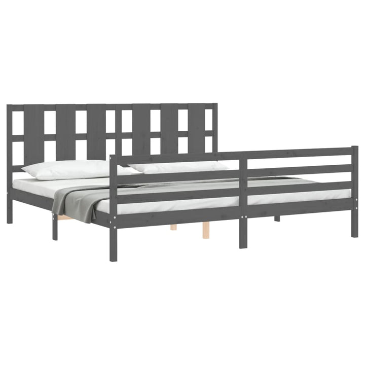sengeramme med sengegavl 200x200 cm massivt træ grå