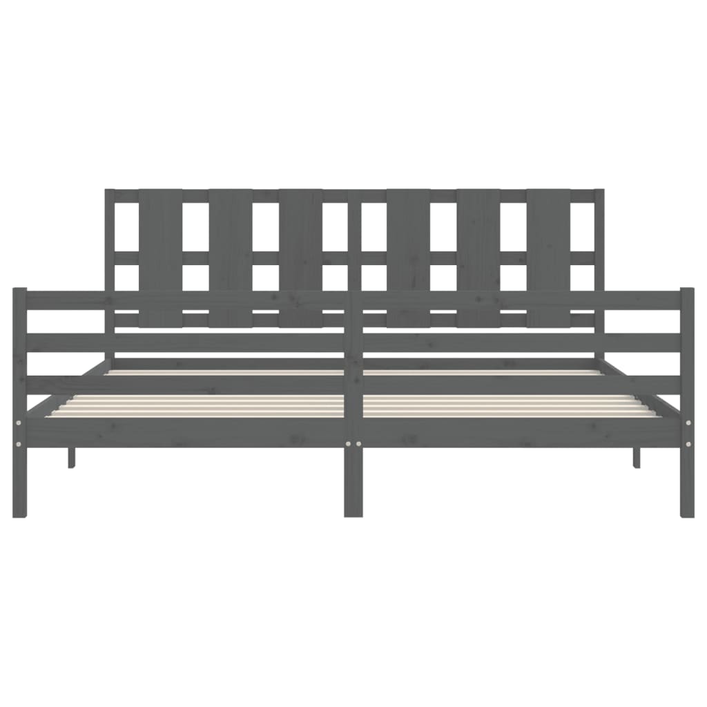 sengeramme med sengegavl 200x200 cm massivt træ grå