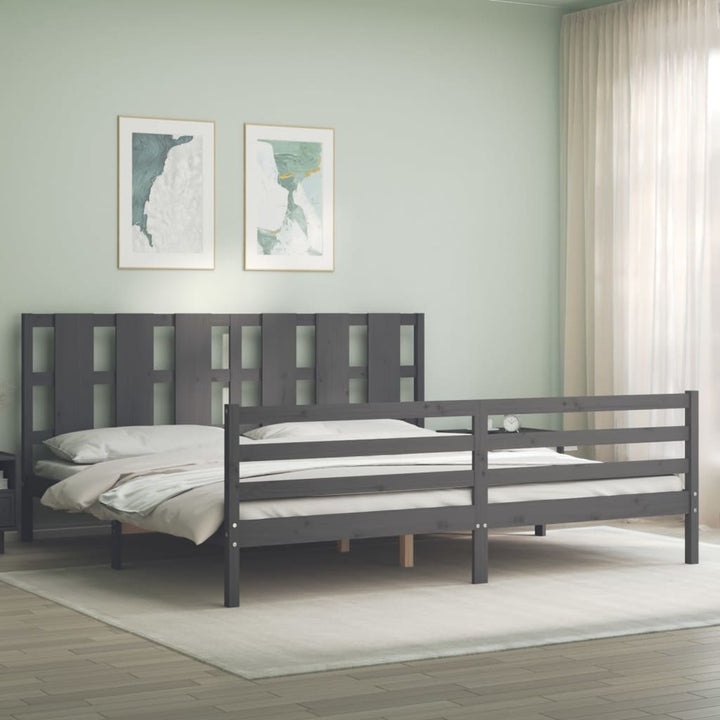 sengeramme med sengegavl 200x200 cm massivt træ grå
