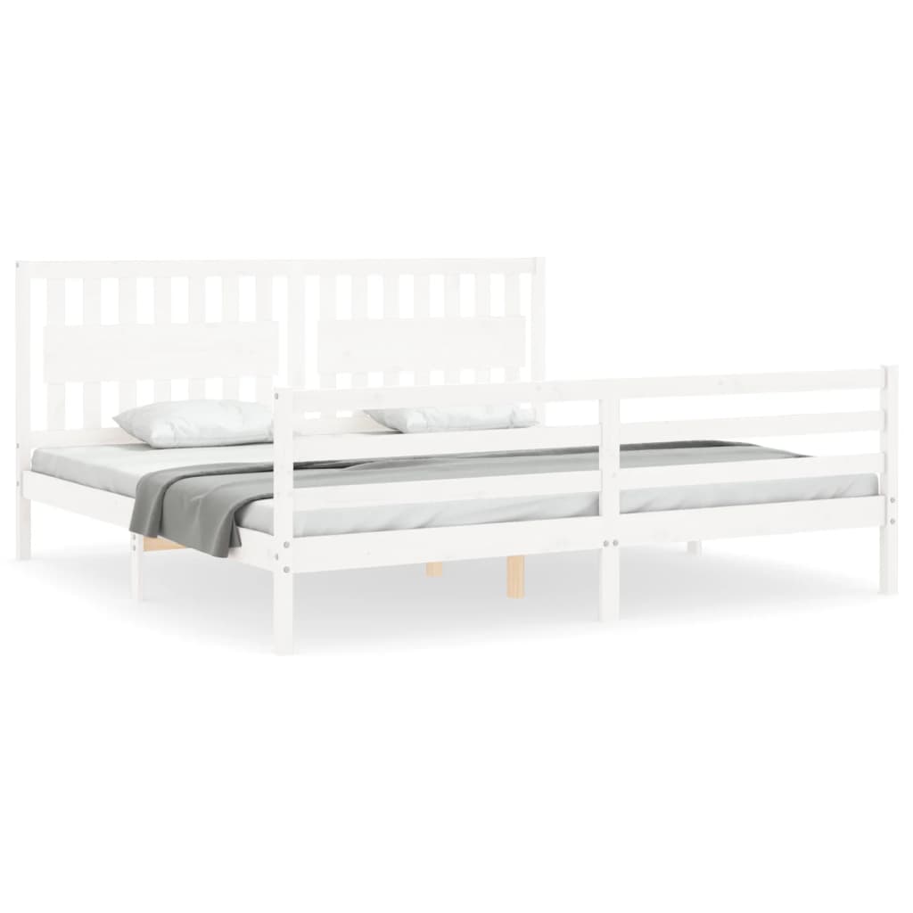 sengeramme med sengegavl 200x200 cm massivt træ hvid