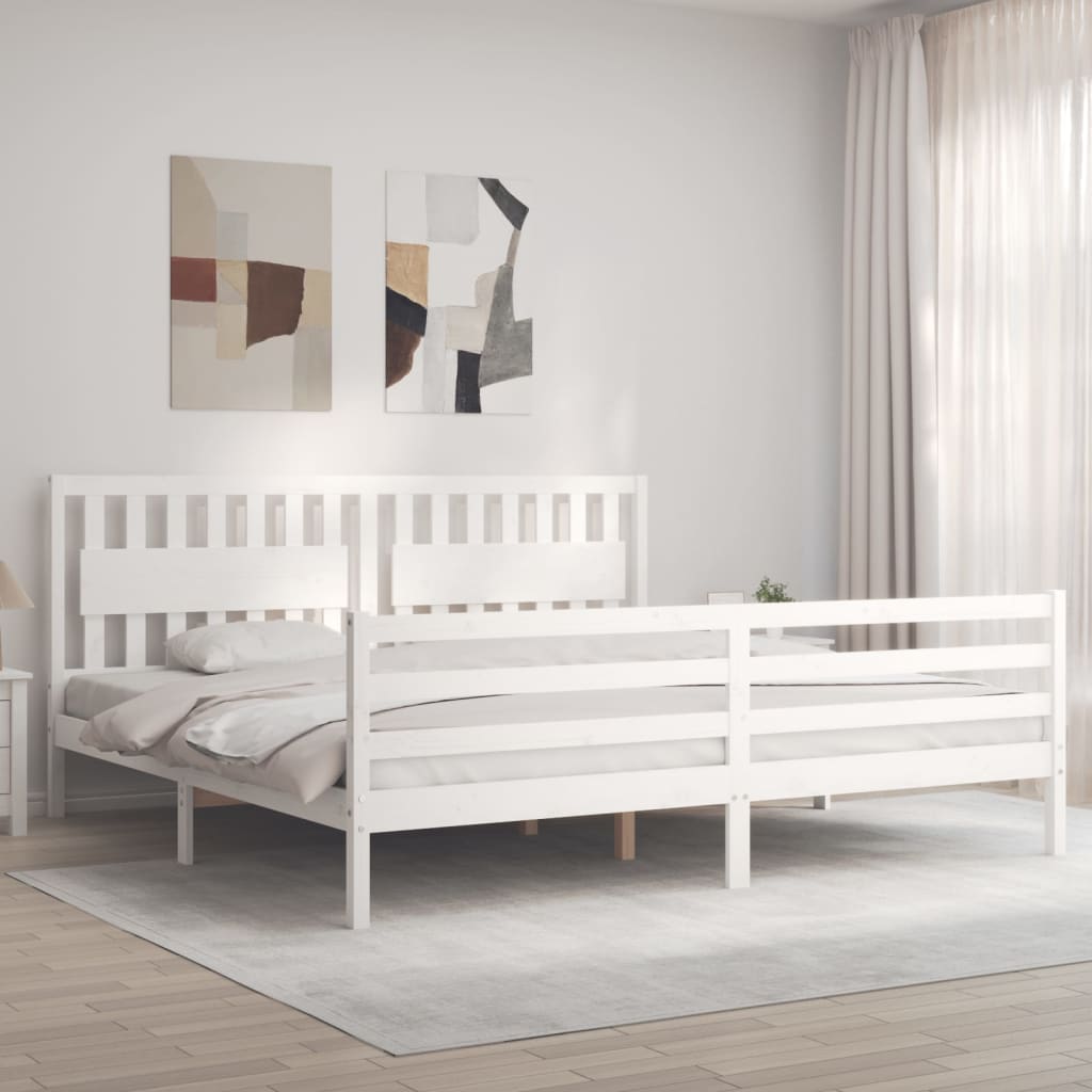 sengeramme med sengegavl 200x200 cm massivt træ hvid