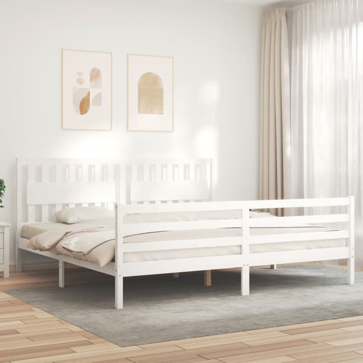 sengeramme med sengegavl 200x200 cm massivt træ hvid