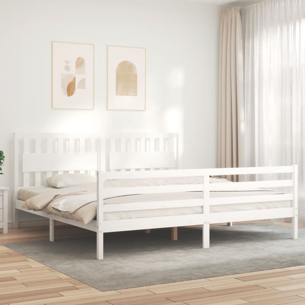 sengeramme med sengegavl 200x200 cm massivt træ hvid