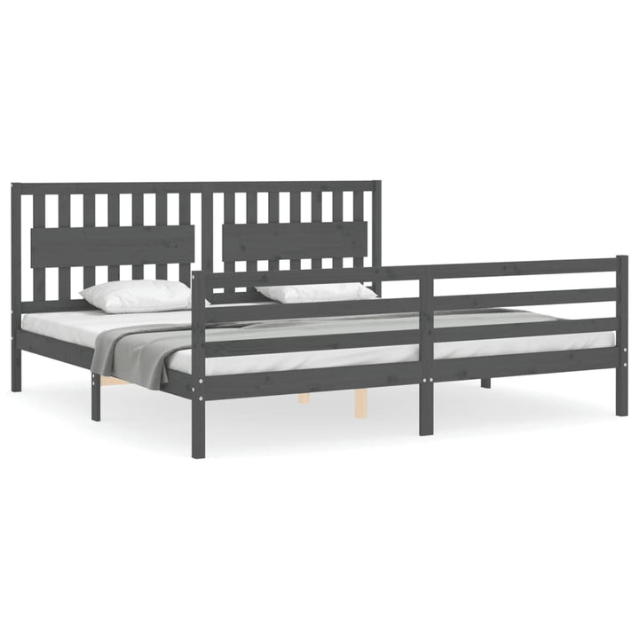 sengeramme med sengegavl 200x200 cm massivt træ grå