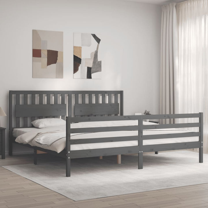 sengeramme med sengegavl 200x200 cm massivt træ grå