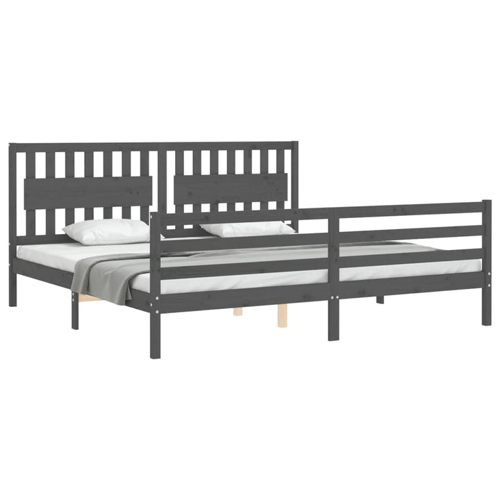 sengeramme med sengegavl 200x200 cm massivt træ grå