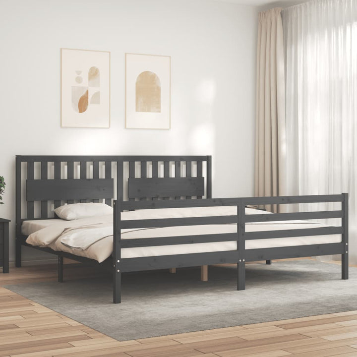 sengeramme med sengegavl 200x200 cm massivt træ grå