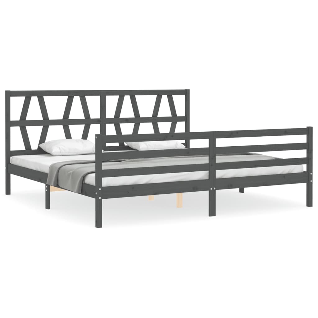 sengeramme med sengegavl 200x200 cm massivt træ grå