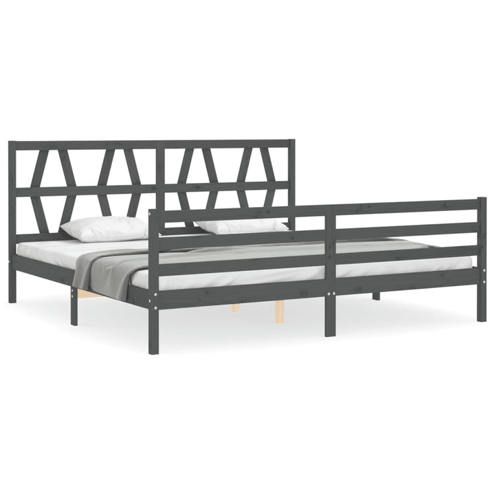 sengeramme med sengegavl 200x200 cm massivt træ grå