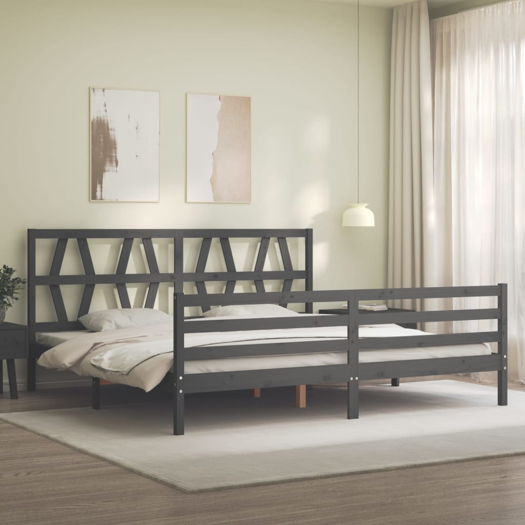 sengeramme med sengegavl 200x200 cm massivt træ grå