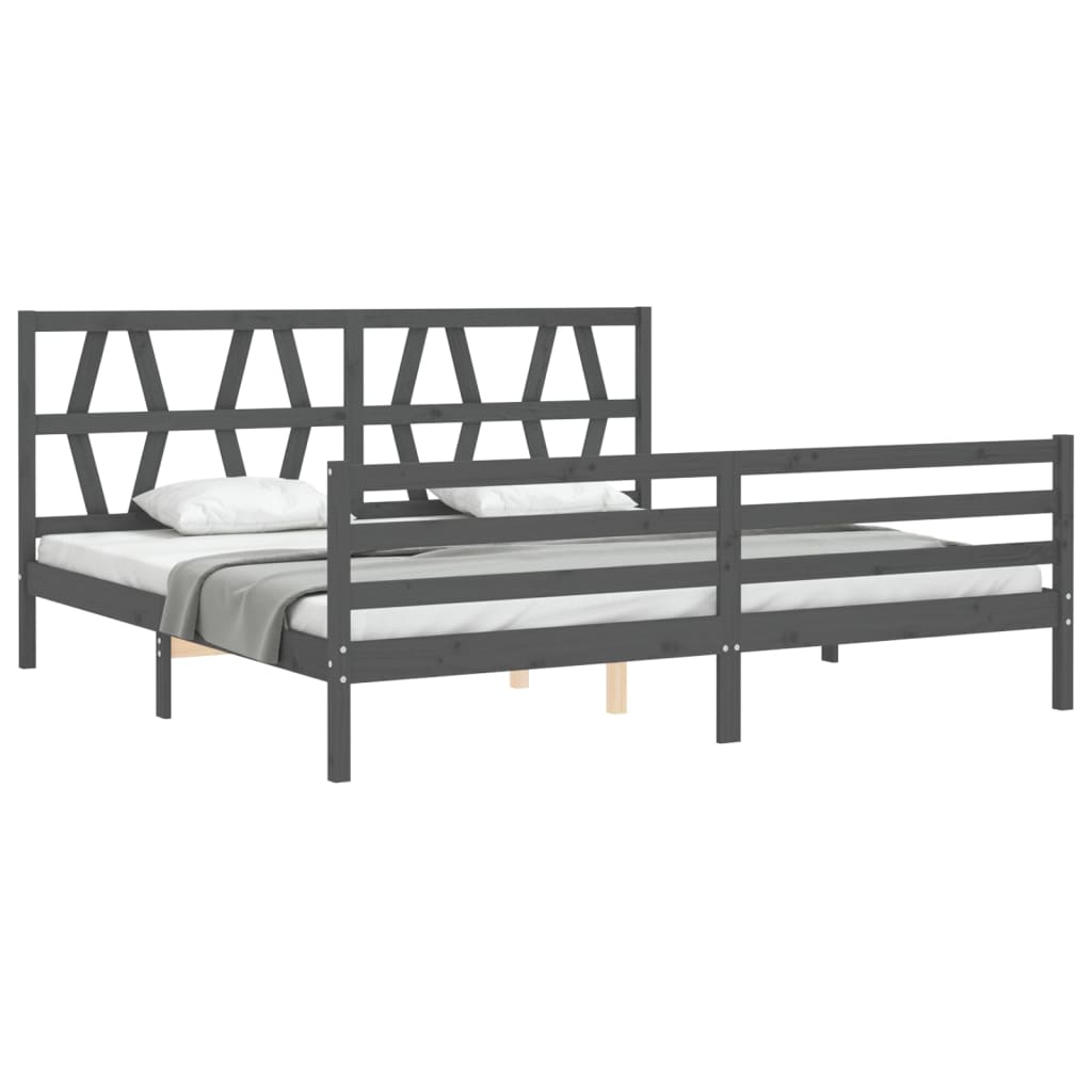 sengeramme med sengegavl 200x200 cm massivt træ grå