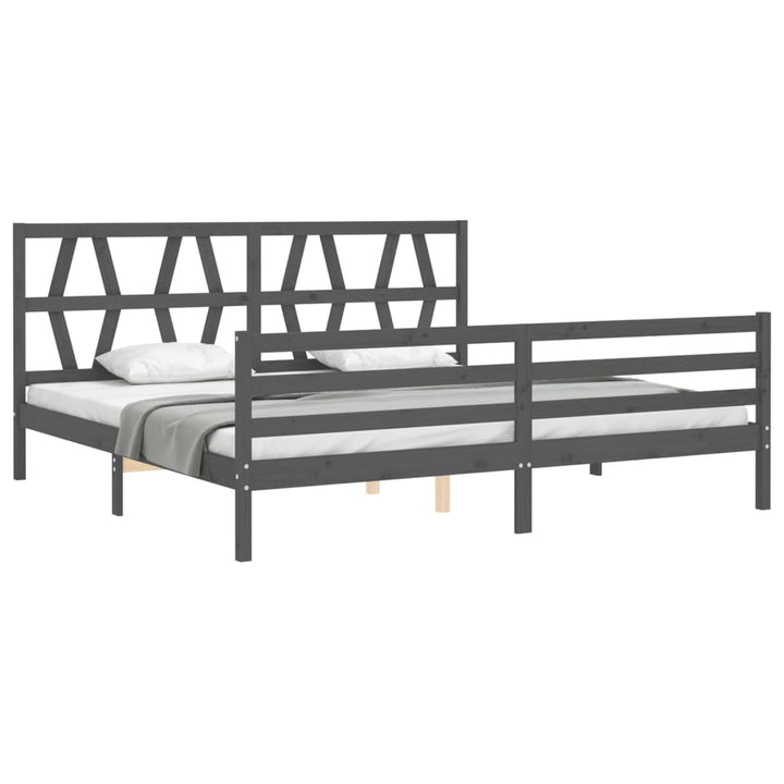 sengeramme med sengegavl 200x200 cm massivt træ grå