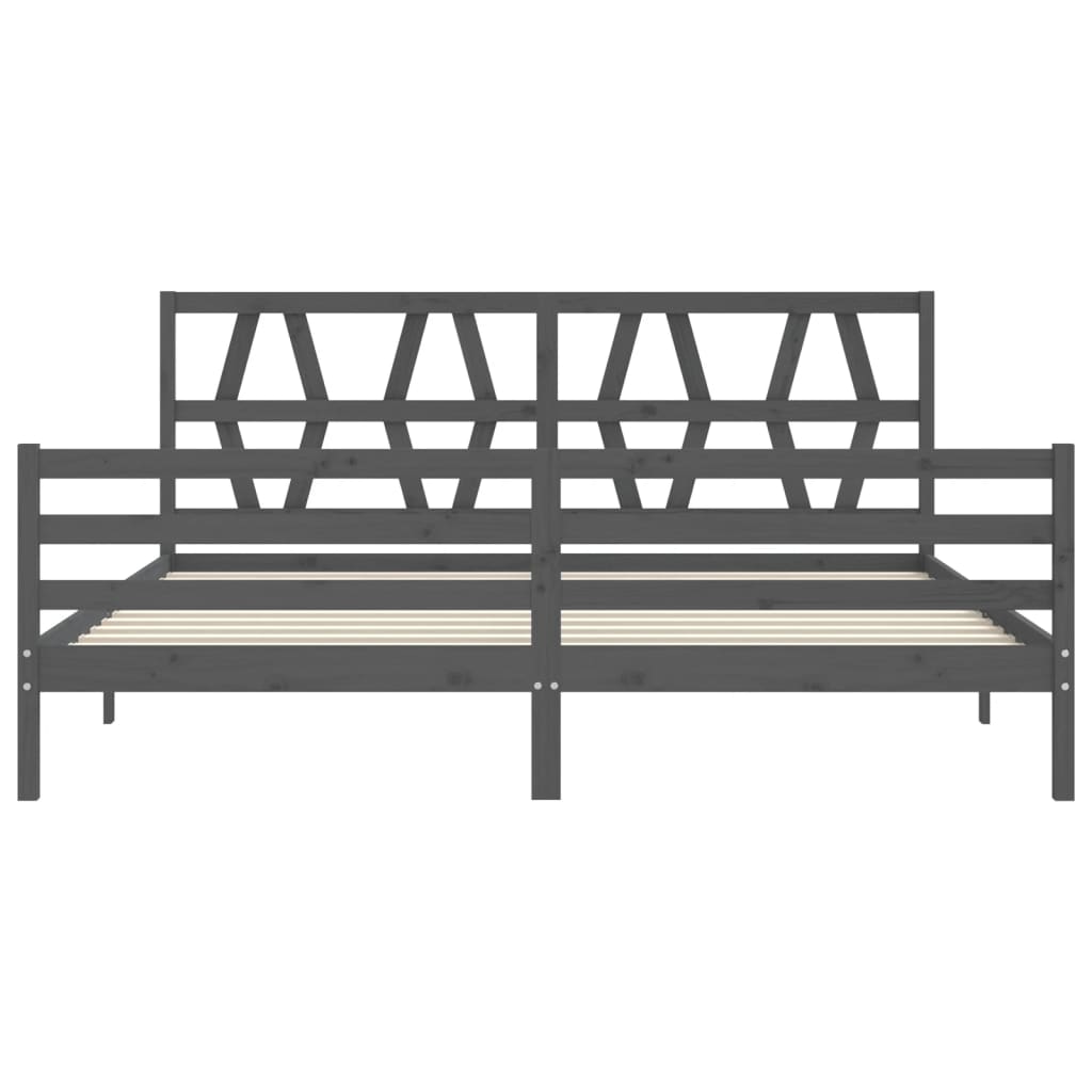 sengeramme med sengegavl 200x200 cm massivt træ grå