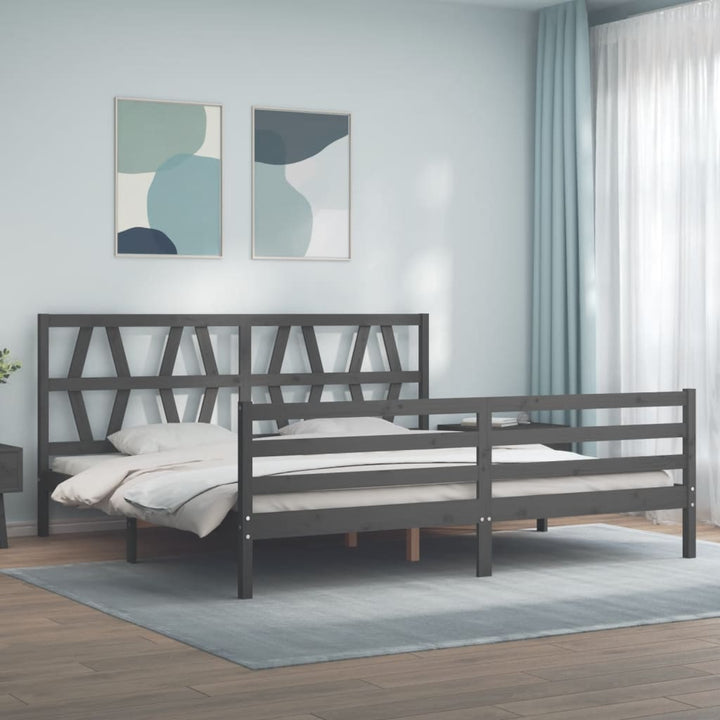 sengeramme med sengegavl 200x200 cm massivt træ grå
