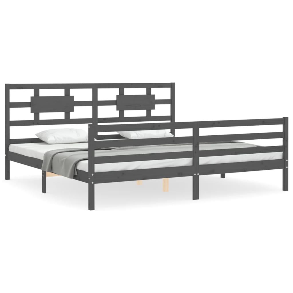 sengeramme med sengegavl 200x200 cm massivt træ grå