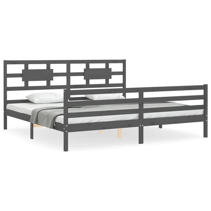 sengeramme med sengegavl 200x200 cm massivt træ grå