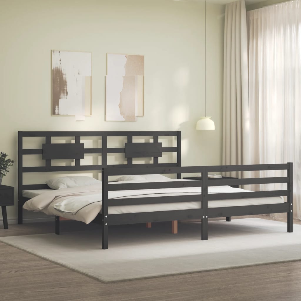 sengeramme med sengegavl 200x200 cm massivt træ grå