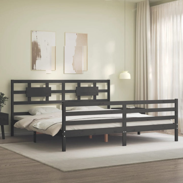 sengeramme med sengegavl 200x200 cm massivt træ grå