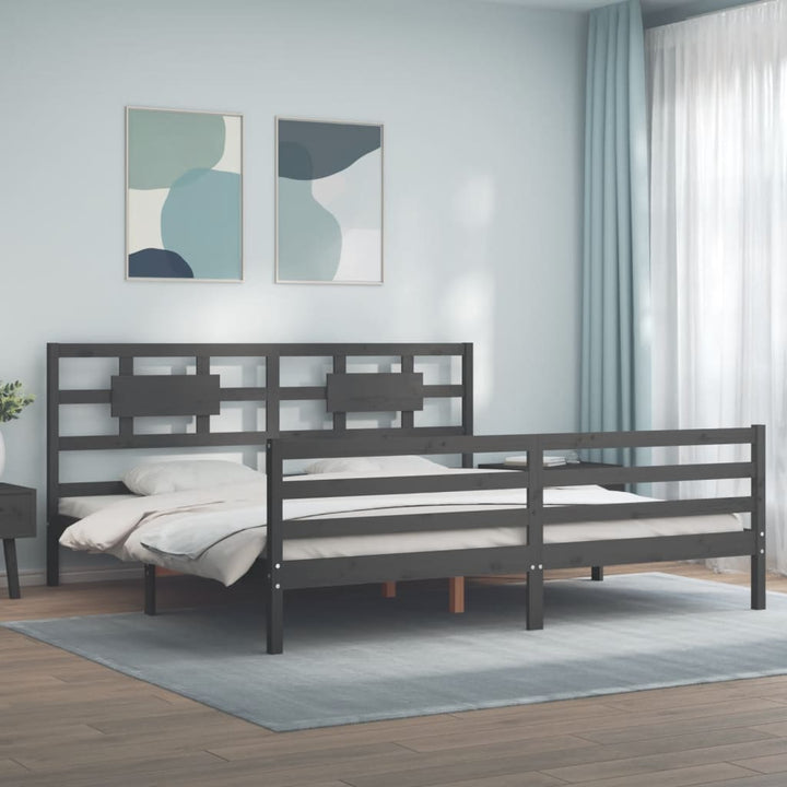 sengeramme med sengegavl 200x200 cm massivt træ grå
