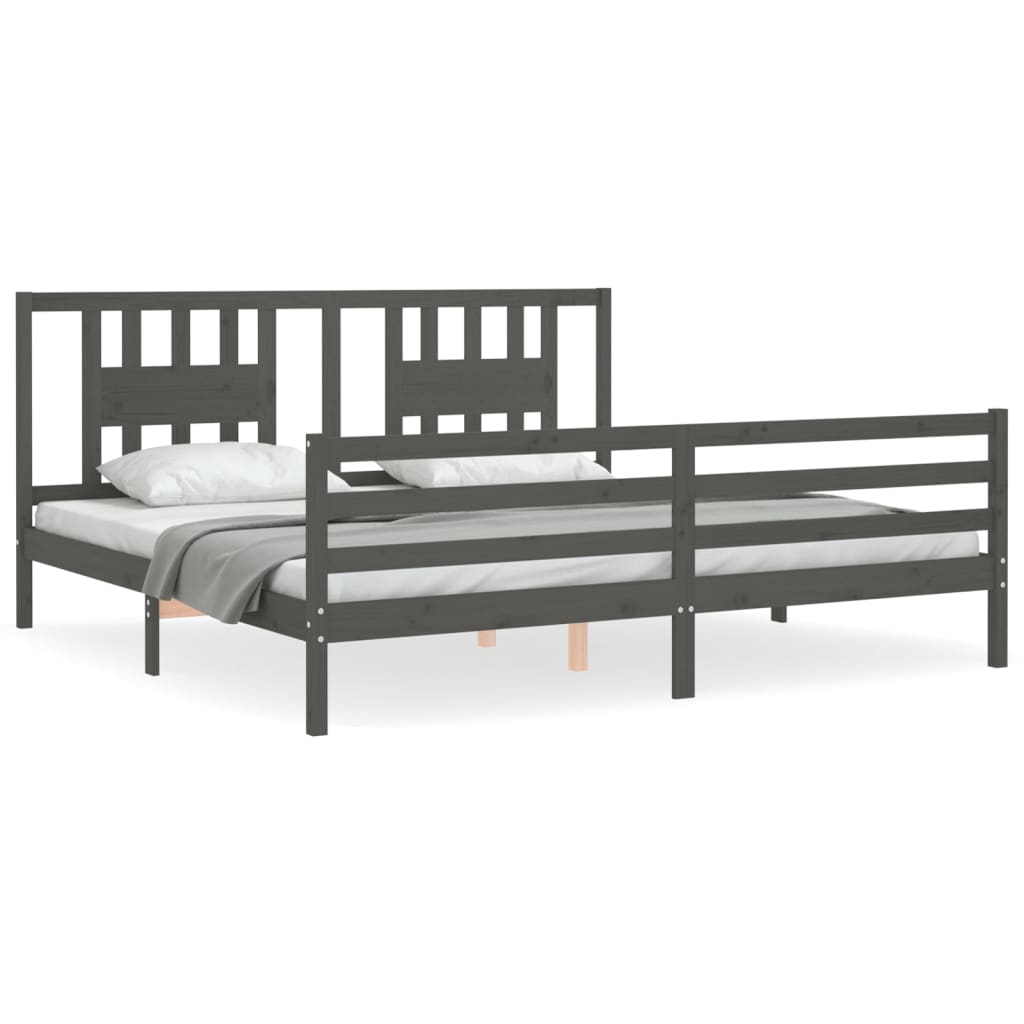 sengeramme med sengegavl 200x200 cm massivt træ grå