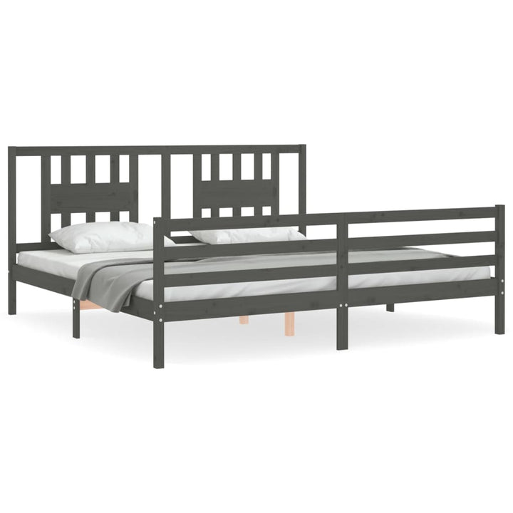 sengeramme med sengegavl 200x200 cm massivt træ grå