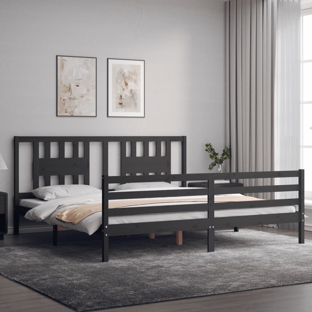 sengeramme med sengegavl 200x200 cm massivt træ grå