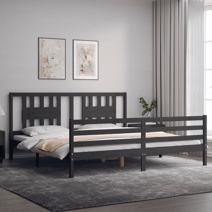 sengeramme med sengegavl 200x200 cm massivt træ grå