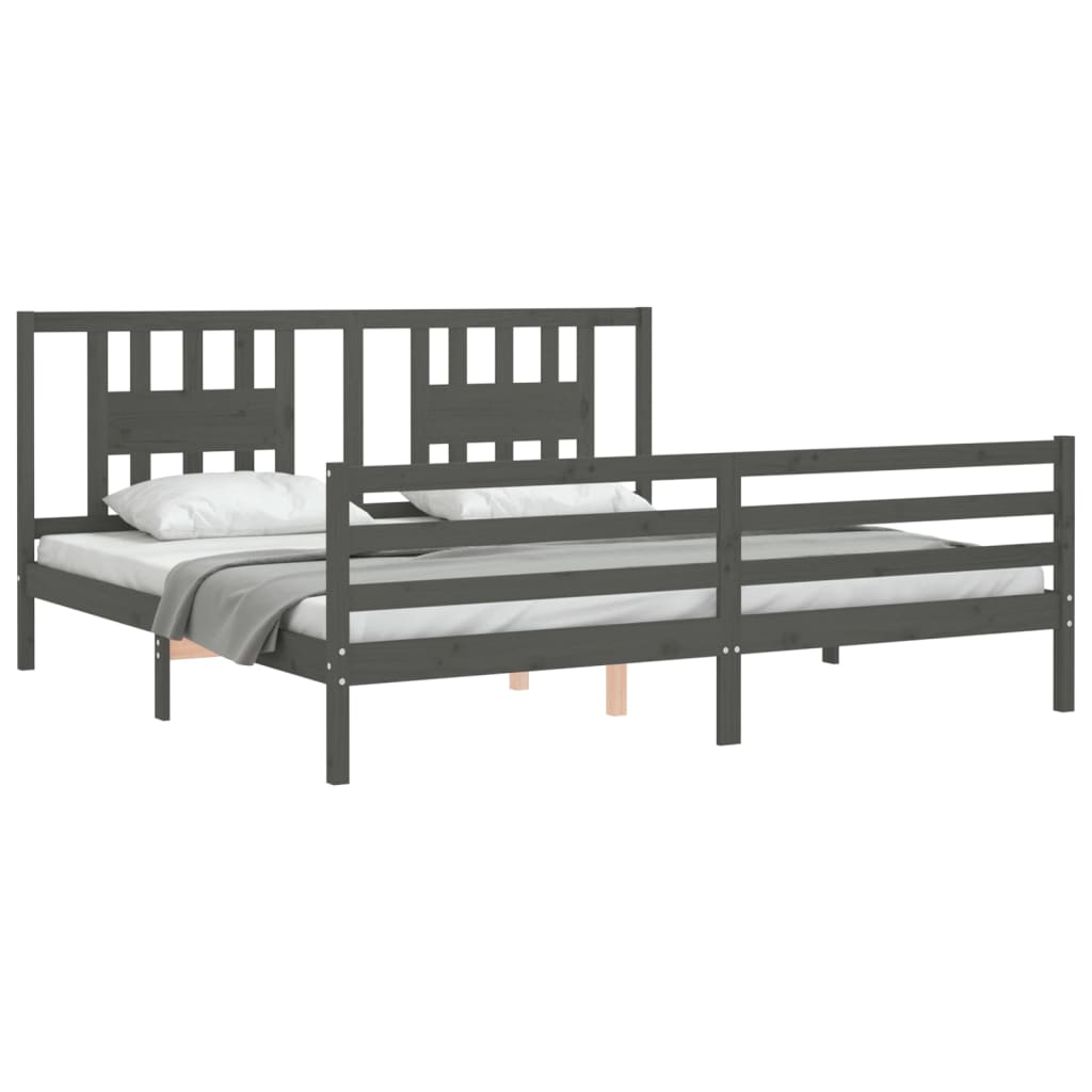 sengeramme med sengegavl 200x200 cm massivt træ grå