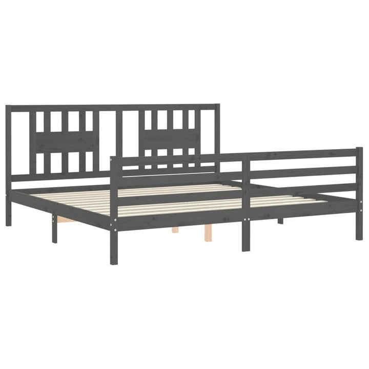 sengeramme med sengegavl 200x200 cm massivt træ grå