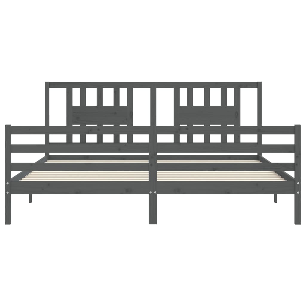 sengeramme med sengegavl 200x200 cm massivt træ grå