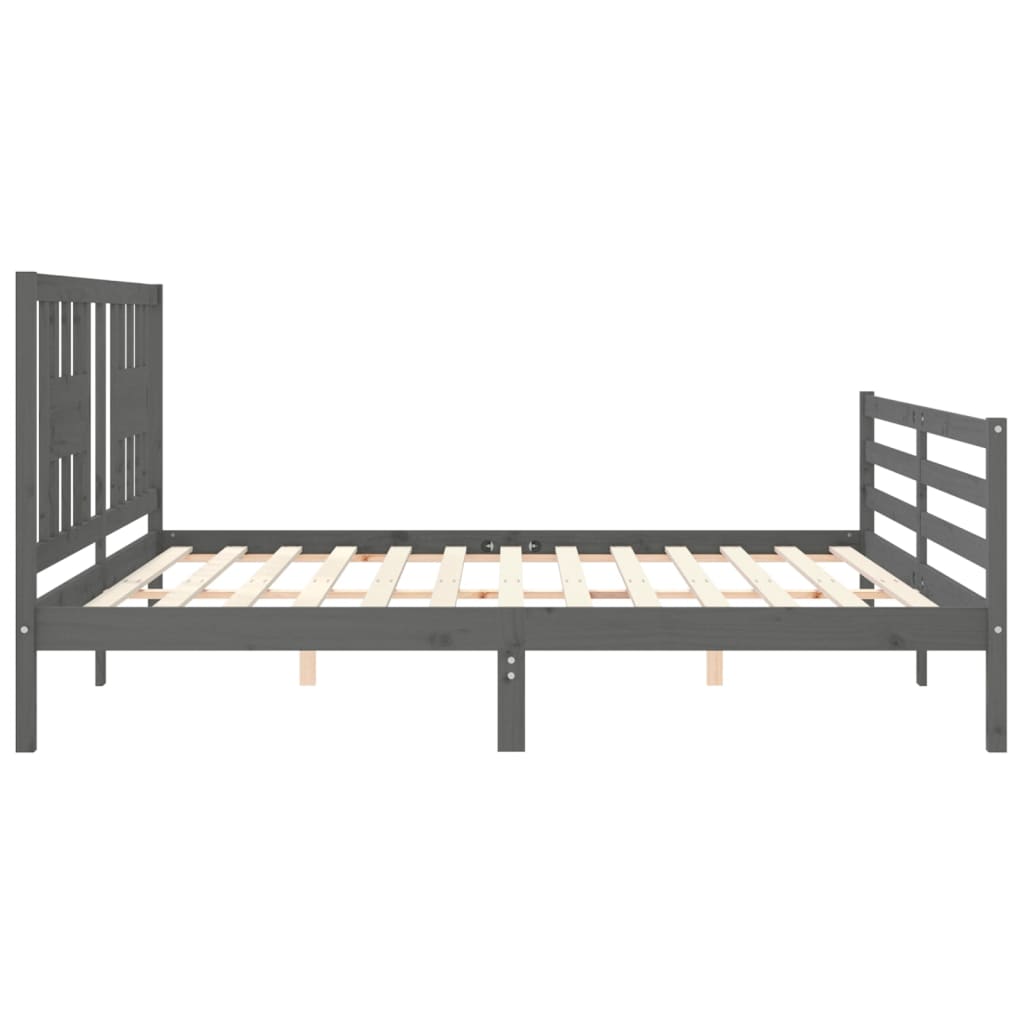 sengeramme med sengegavl 200x200 cm massivt træ grå