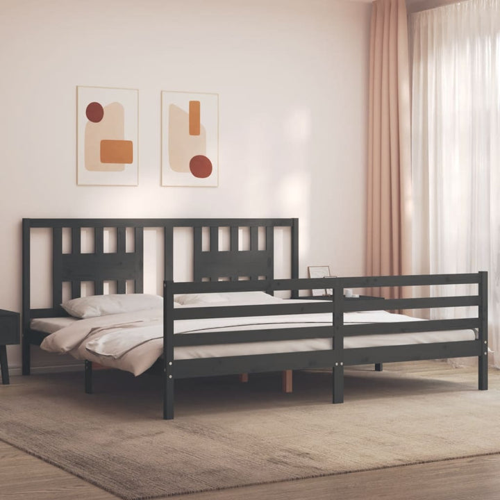 sengeramme med sengegavl 200x200 cm massivt træ grå