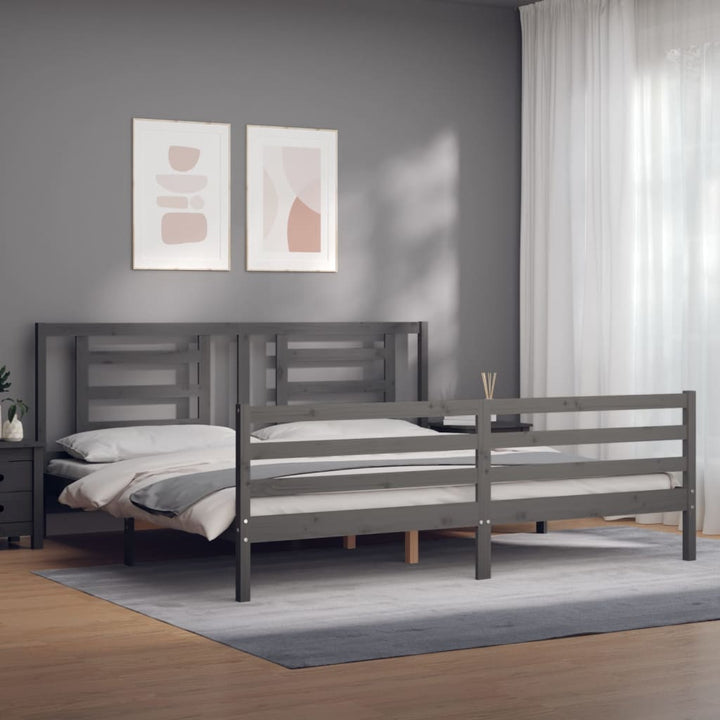 sengeramme med sengegavl 200x200 cm massivt træ grå